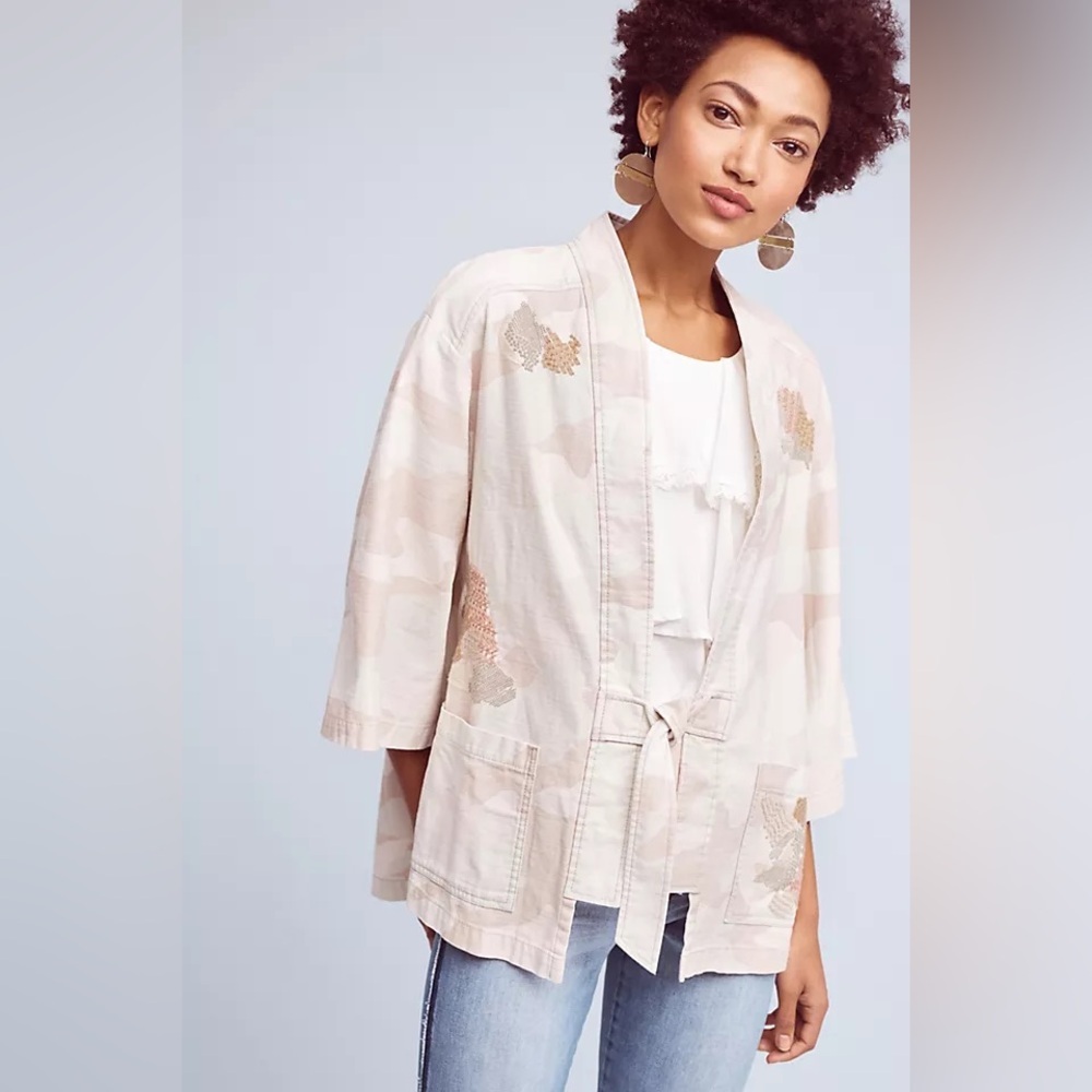 Anthropologie Hei Hei Tie-Waist Camo Jacket | Size Large